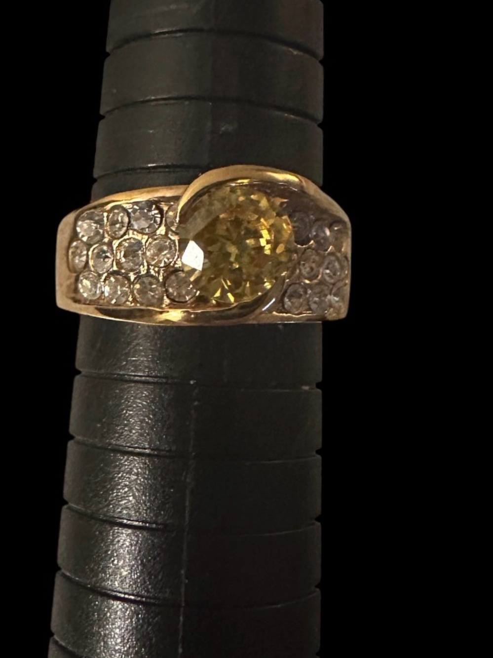 Gold Ring with Yellow Center Stone and Clear Accent Stones